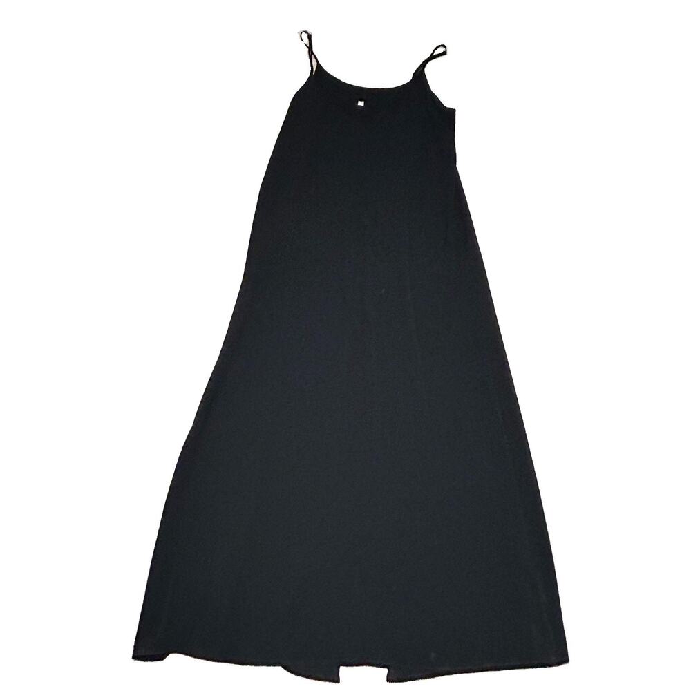 Leith Black Solid V-Neck Strappy Sleeveless Stretch Maxi Slip Dress Women M